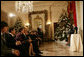 President George W. Bush delivers remarks during the Menorah lighting Monday, Dec. 10, 2007, in the Grand Foyer of the White House. Said the President, "Laura and I wish people of Jewish faith around the world a happy Hanukkah. May God bless you all." White House photo by Chris Greenberg