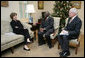 Mrs. Laura Bush meets with Ibrahim Gambari, the United Nation's Special Advisor on Burma, Monday, Dec. 17, 2007, at Mrs. Bush's East Wing office at the White House, joined by James Jeffrey, right, Assistant to the President and Deputy National Security Advisor. White House photo by Joyce N. Boghosian