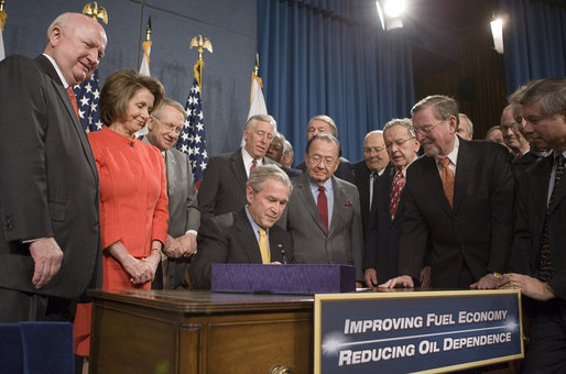 President George W. Bush signs into law H.R. 6, the Energy Independence and Security Act of 2007, Wednesday, Dec. 19, 2007, at the U.S. Department of Energy in Washington, D.C. White House photo by Joyce N. Boghosian