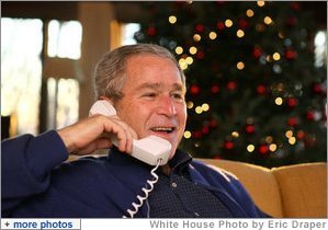 President George W. Bush makes Christmas Eve telephone calls to members of the Armed Forces at Camp David, Monday, Dec. 24, 2007. White House photo by Eric Draper