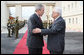 President George W. Bush and President Mahmoud Abbas of the Palestinian Authority embrace at the end of the red carpet as they end their meeting Thursday, Jan. 10, 2008, in Ramallah. Said the President, “É Is it possible for the Israelis and the Palestinians to work out their differences on core issues so that a vision can emerge? And my answer is, absolutely.” White House photo by Eric Draper