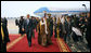 President George W. Bush and Amir Shaykh Sabah Al-Ahmed Al-Jaber Al Sabah walk a red carpet to arrival ceremonies Friday, Jan. 11, 2008, at Kuwait International Airport in Kuwait City after the President arrived from Israel on the second stop of his eight-day, Mideast visit. White House photo by Eric Draper