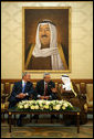 President George W. Bush and Amir Shaykh Sabah Al-Ahmed Al-Jaber Al Sabah share a light moment during their meeting at Kuwait International Airport Friday, Jan. 11, 2008, shortly after the President's arrival from Israel. White House photo by Eric Draper