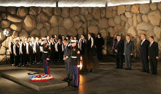 President George W. Bush visits the Hall of Remembrance Friday, Jan. 11, 2008, at Yad Vashem, the Holocaust Museum, in Jerusalem. White House photo by Chris Greenberg