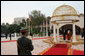 President George W. Bush and President Sheikh Khalifa bin Zayed Al Nahyan of the United Arab Emirates, stand for their national anthems Sunday, Jan. 13, 2008, during arrival ceremonies for President Bush in the courtyard of Al Mushref Palace in Abu Dhabi. White House photo by Eric Draper