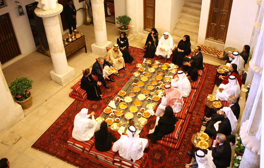 President George W. Bush participates in lunch Monday, Jan. 14, 2008, with Dubai School of Government students at the Sheikh Mohammed Centre for Cultural Understanding in Dubai. White House photo by Eric Draper