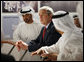 President George W. Bush participates in a tour of the Saadiyat Island Cultural District Exhibition and Masdar Exhibition Monday, Jan. 14, 2008, at the Emirates Palace Hotel in Abu Dhabi. The President view the exhibit before departing the city for Dubai and Riyadh on the last leg of his Mideast visit. White House photo by Eric Draper