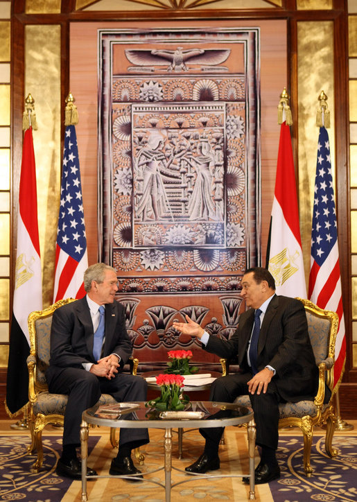President George W. Bush meets with Egyptian President Hosni Mubarak in Sharm El Sheikh South Sinai, Egypt, Wednesday, Jan. 16, 2008. White House photo by Eric Draper