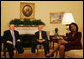 President George W. Bush and Secretary of State Condoleezza Rice sit in the Oval Office with Rich Williamson, Special Envoy for Sudan Thursday, Jan. 17, 2008, to discuss the continuing commitment by the United States to help the citizens of Sudan. Said the President, ". One of the reasons we care about the suffering in Sudan is because we care about the human condition all across the face of the earth. And we fully understand that when people suffer, it is in our interest to help." White House photo by Joyce N. Boghosian