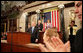 President George W. Bush acknowledges the applause Monday, Jan. 28, 2008, as he arrives at the podium on the House floor at the U.S. Capitol to deliver his final State of the Union address. White House photo by Eric Draper