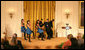Ritmo en Accion, from Jamaica Plain, Massachusetts, performs during the Coming Up Taller awards ceremony Monday, Jan. 28, 2008, in the East Room of the White House. The youth dance initiative was created in 2001 by the Hyde Square Task Force to combat high crime, violence and low student achievement in its tough, inner-city Boston neighborhood. White House photo by Shealah Craighead