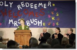 Mrs. Laura Bush delivers a speech Wednesday, Jan. 30, 2008, at Holy Redeemer School in Washington, D.C. White House photo by Shealah Craighead