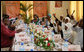 Mrs. Laura Bush and Mrs. Salma Kikwete sit at the head of the table during a roundtable Sunday, Feb. 17, 2008, in Dar es Salaam, with Madrasa graduates who have received HIV prevention education as part of their religious instruction. Madrasa training is comparable to the training students in the U.S. receive in Sunday school or Hebrew school. White House photo by Shealah Craighead