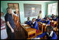 President George W. Bush visits with students in a classroom Monday, Feb. 18, 2008, at the Maasai Girls School in Arusha, Tanzania. White House photo by Eric Draper