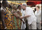 President George W. Bush and Mrs. Laura Bush greet Ghanaian tribal chiefs and members of tribes Wednesday, Feb. 20, 2008, in Accra, Ghana. President Bush met with 30 tribal chiefs during his visit to the International Trade Fair Center. White House photo by Shealah Craighead