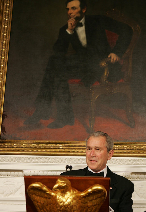 President George W. Bush makes a toast at a State Dinner for the Nation's Governors. White House photo by Joyce N. Boghosian