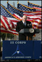 Vice President Dick Cheney delivers remarks during an Uncasing of the Colors Ceremony Tuesday, Feb. 26, 2008, at Fort Hood, Texas. White House photo by David Bohrer