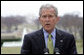 President George W. Bush delivers a statement regarding the situation in Colombia from the South Lawn of the White House Tuesday, March 4, 2008. The President, who spoke with Colombia's President Uribe earlier in the day, said, "I told the President that America fully supports Colombia's democracy, and that we firmly oppose any acts of aggression that could destabilize the region." White House photo by Chris Greenberg
