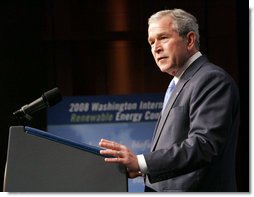 President George W. Bush delivers remarks to the Washington International Renewable Energy Conference 2008 Wednesday, March 5, 2008, at the Washington Convention Center in Washington, D.C. White House photo by Chris Greenberg
