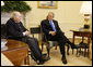 President George W. Bush visits with Cpl. Frank Woodruff Buckles in the Oval Office, Thursday, March 6, 2008. Said the President, "Sitting next to me is Mr. Frank Buckles, 107-years-young, and he is the last living Doughboy from World War I. And it has been my high honor to welcome Mr. Buckles, and his daughter, Susannah, here to the Oval Office." White House photo by Eric Draper
