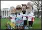 The Presidential character mascots of the Washington Nationals baseball team, Thomas Jefferson, Teddy Roosevelt, Abraham Lincoln and George Washington participate Monday, March 24, 2008 on the South Lawn of the White House, at the 2008 White House Easter Egg Roll. White House photo by Joyce N. Boghosian