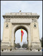 The Arcul de Triumf, designed by architect Petre Antonescu and located in north Bucharest, is 27 meters high and originally was built from wood after Romania gained its independence in 1878 so that victorious troops could march under it. Rebuilt and inaugurated in 1936, the current arch is a gateway to this year's 2008 NATO Summit. White House photo by Chris Greenberg