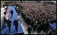 President George W. Bush and Prime Minister Ivo Sanader of Croatia are welcomed by thousands who flocked to St. Mark's Square in downtown Zagreb Saturday, April 5, 2008, to see and hear the U.S. President. White House photo by Chris Greenberg