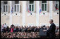 President George W. Bush addresses a crowd of thousands who flocked to St. Mark's Square in downtown Zagreb Saturday, April 5, 2008, to see and hear President Bush on his visit to Croatia. White House photo by Shealah Craighead