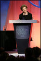 Mrs. Laura Bush accepts the 2008 Robert S. Folsom Leadership Award Thursday, April 10, 2008, in Dallas. The award, presented by the Methodist Health System Foundation, recognizes individuals who have demonstrated a commitment to community leadership emulating the achievements of former Dallas Mayor Robert Folsom. White House photo by Shealah Craighead