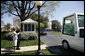 President George W. Bush and Laura Bush wave goodbye to Pope Benedict XVI as he prepares to leave the White House Wednesday, April 16, 2008 in the Pope mobile, following his official welcome to the White House. White House photo by Eric Draper
