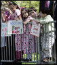 Kids with signs wait for Pope Benedict XVI outside of the United States Treasury Department Wednesday, April 16, 2008, after after the arrival ceremony at the White House. White House photo by Patrick Tierney