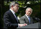 Prime Minister Gordon Brown of the United Kingdom, remarks during a joint press availability Thursday, April 17, 2008, in the Rose Garden of the White House. Said Prime Minister Brown, "The world owes President George Bush a huge debt of gratitude for leading the world in our determination to root out terrorism, and to ensure that there is no safe haven for terrorism and no hiding place for terrorists." White House photo by Joyce N. Boghosian