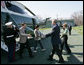 President George W. Bush and Laura Bush welcome South Korean President Lee Myung-bak and his wife, Kim Yoon-ok, Friday, April 18, 2008, to the Presidential retreat at Camp David, Md. White House photo by Joyce N. Boghosian