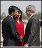 President George W. Bush is greeted by Louisiana Governor Bobby Jindal and his wife, Supriya Jolly Jindal, on his arrival to Louis Armstrong New Orleans International Airport Monday, April 21, 2008, where President Bush will attend the 2008 North American Leaders’ Summit. White House photo by Joyce N. Boghosian