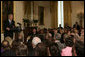 President George W. Bush speaks to representatives from the Small Business Administration's National Small Business Week Conference Wednesday, April 23, 2008, in the East Room of the White House. The President told his audience, "I love it when people can say, I have a idea, and I am going to apply all my talent and all my effort to see the idea come to fruition. It is what made us great in the past, it's what makes us great today, and what is going to make us great in the future." White House photo by Patrick Tierney