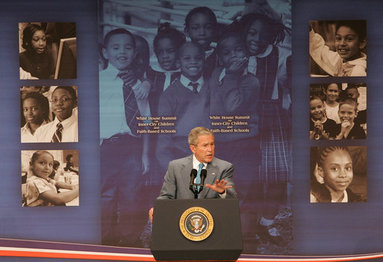 President George W. Bush delivers remarks Thursday, April 24, 2008, during the White House Summit on Inner-City Children and Faith-Based Schools. Said the President, "I am fully aware that in inner-city America some children are getting a good education, but a lot are consigned to inadequate schools. I believe helping these children should be a priority of a nation. It's certainly a priority to me." White House photo by Chris Greenberg