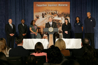 President George W. Bush addresses his remarks in honor of Malaria Awareness Day Friday, April 25, 2008, during his visit to the Northwest Boys & Girls Club in Hartford, Conn., where the Boys & Girls members were learning about the cause and prevention of malaria. Earlier in the day President Bush signed a proclamation on the United States commitment to help fight malaria in Africa and around the world. White House photo by Chris Greenberg