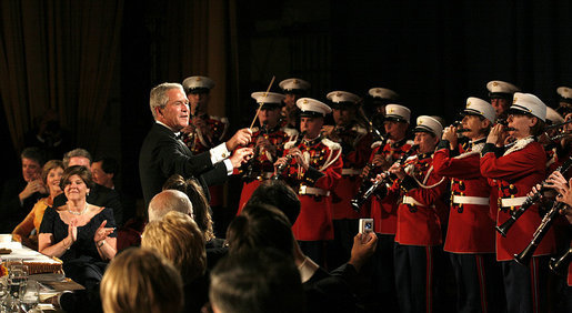 The Marine Band, under the direction of President George W. Bush, entertains Saturday, April 26, 2008, during the White House Correspondents' Association Dinner at the Washington Hilton Hotel. White House photo by Joyce N. Boghosian