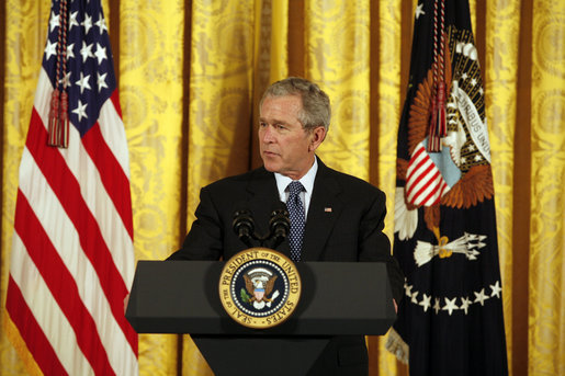 President George W. Bush delivers remarks during the Celebration of Asian Pacific American Heritage Month Thursday, May 1, 2008, in the East Room of the White House. White House photo by Joyce N. Boghosian