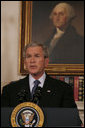 President George W. Bush addresses reporters Thursday, May 1, 2008 in White House Diplomatic Reception Room, to ask Congress to provide an additional $770 million to support food aid and development programs. The $770 million would be in addition to the $200 million in emergency food aid announced by the White House two weeks ago to be available through a program at the U.S. Agricultural Department called the Emerson Trust. White House photo by Joyce N. Boghosian