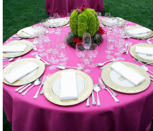 A table is set for the dinner in honor of Cinco de Mayo hosted by President George W. Bush and Mrs. Laura Bush in the Rose Garden Monday, May 5, 2008, at the White House. White House photo by Chris Greenberg
