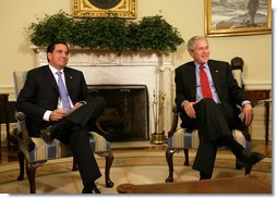 President George W. Bush meets with the President of Panama, Martin Torrijos, Monday, May 6, 2008, in the Oval Office at the White House. White House photo by Chris Greenberg