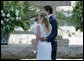 Jenna Bush and Henry Hager stand at the altar, listening to a reader, with the Reverend Kirbyjon Caldwell during their wedding ceremony Saturday, May 10, 2008, at Prairie Chapel Ranch near Crawford, Texas. White House photo by Shealah Craighead