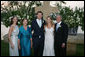 President George W. Bush and Mrs. Laura Bush and Barbara Bush stand with the new Mr. and Mrs. Henry Hager following the young couple's wedding ceremony at Prairie Chapel Ranch Saturday, May 10, 2008, near Crawford, Texas. White House photo by Shealah Craighead