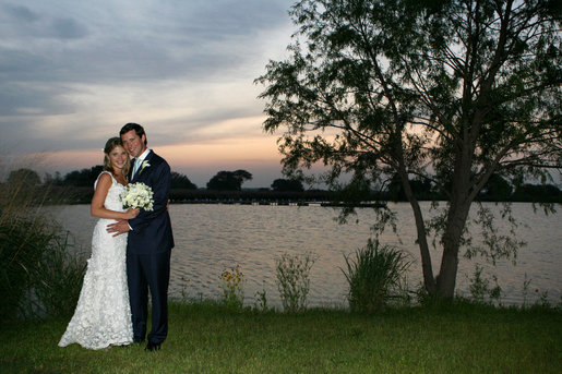 Mr. and Mrs. Henry Hager pose for photographs along the lake at Prairie Chapel Ranch following their wedding ceremony Saturday, May 10, 2008, in Crawford, Texas. White House photo by Shealah Craighead