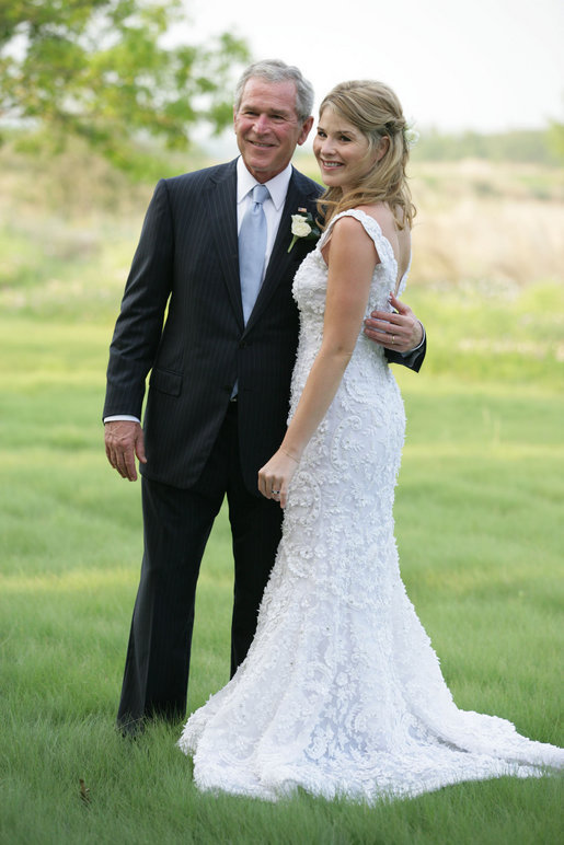 President George W. Bush and Jenna Bush pose for a photographer Saturday, May 10, 2008, prior to Jenna's wedding to Henry Hager at Prairie Chapel Ranch in Crawford, Texas. White House photo by Shealah Craighead