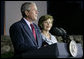With Mrs. Laura Bush by his side, President George W. Bush delivers remarks at a reception Thursday, May 15, 2008, at the Israel Museum in Jerusalem in honor of the 60th anniversary of the state of Israel. White House photo by Chris Greenberg