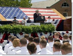 Vice President Dick Cheney addresses graduates of the U.S. Coast Guard Academy, Wednesday, May 21, 2008, in New London, Conn. White House photo by David Bohrer