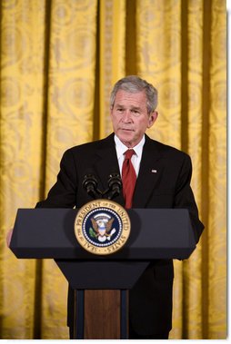 President George W. Bush delivers remarks on Cuba Wednesday, May 21, 2008, during a Day of Solidarity with the Cuban People. The commemoration, held in the East Room of the White House, was held to coincide with a period in Cuban history that marks the Cuban Independence Day, the death of Jose Marti and the death of Pedro Luis Boitel, the day seeks to focus international attention on the denial of fundamental freedoms to the Cuban people. White House photo by Chris Greenberg