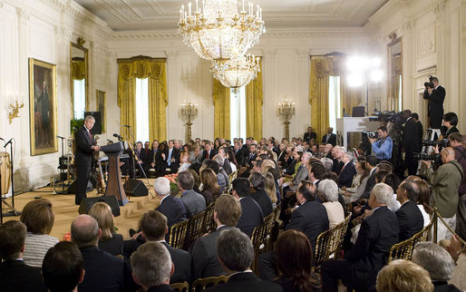 President George W. Bush delivers remarks on Cuba Wednesday, May 21, 2008, in the East Room of the White House. Commemorating the day as a "Day of Solidarity with the Cuban People," President Bush told his audience, "As I mentioned, today my words are being broadcast directly to the Cuban people. I say to all those listening on the island today: Your day is coming. As surely as the waves beat against the Malecón, the tide of freedom will reach Cuba's shores." White House photo by Joyce N. Boghosian